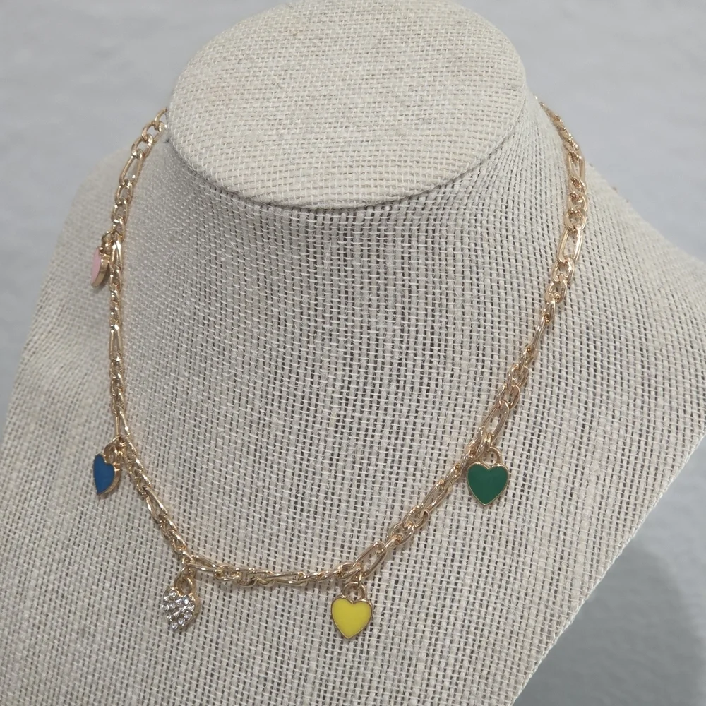 Colorful Hearts Gold Charm Necklace